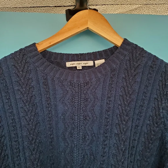 eight eight eight Sweater Size XL Blue Cable Knit - Picture 2 of 6